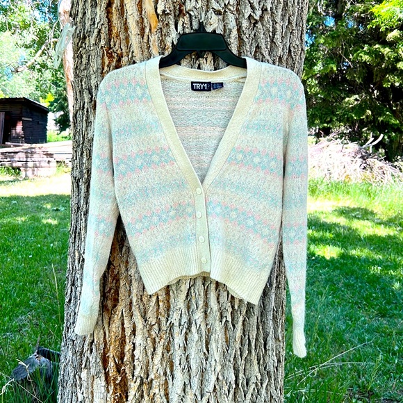 Vintage Sweaters - Vintage try up silk angora blend cardigan knit
